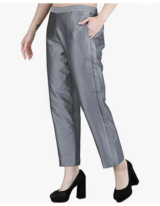 Taffeta Silk Cotton Lining Straight Pant Grey